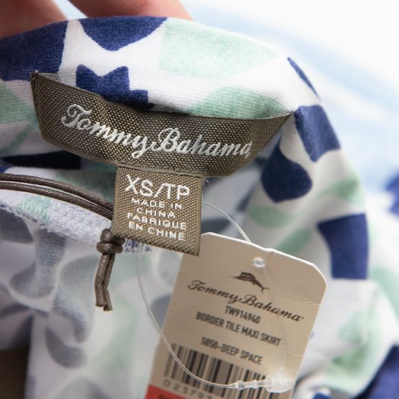 Tommy Bahama Maxi Skirt Stretch Border Tile Pattern Blue Green White Size XS New - Picture 4 of 6